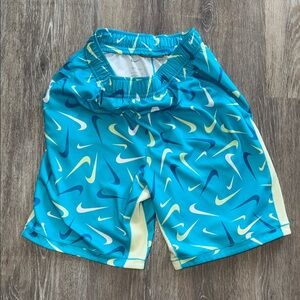 Nike Teal and Yellow Swoosh Shorts